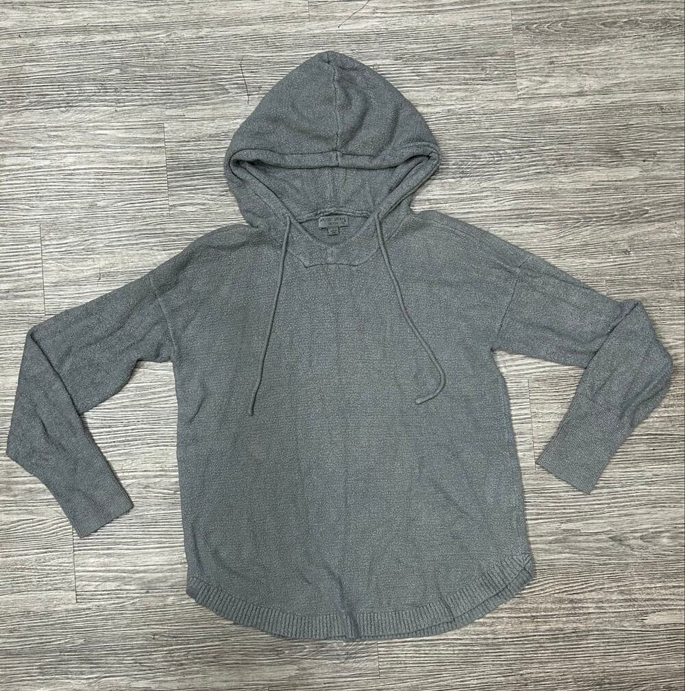 Barefoot Dreams CozyChic Lite Gray Hoodie Sweater Sz Large Thermal Knit Pullover